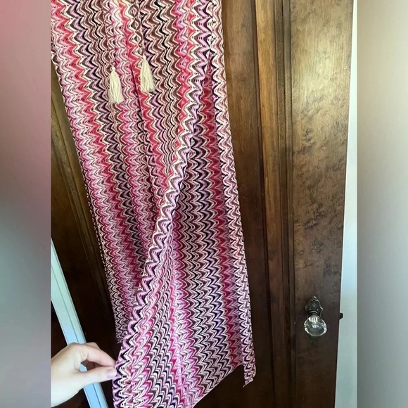 NWT Becca Red, Pink, Black Woven Drawstring Pants With Side Slits Women Size M L - Picture 2 of 9